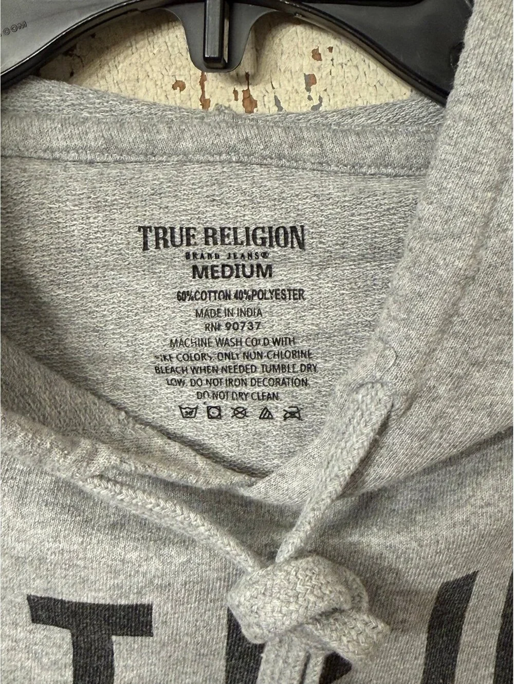 Men's True Religion Gray Heather Pullover Hoodie size Medium